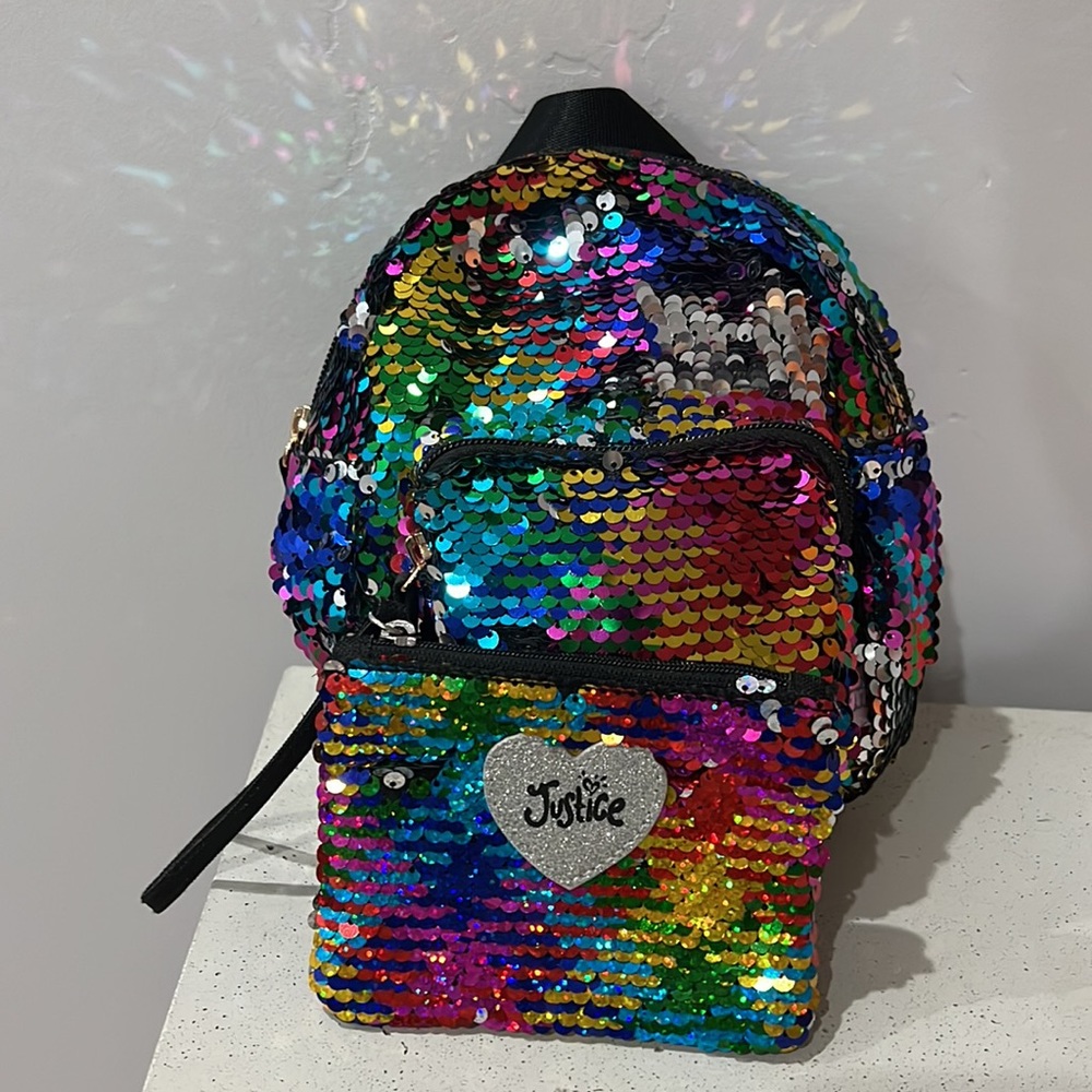 Justice sequins mini backpack and wristlet